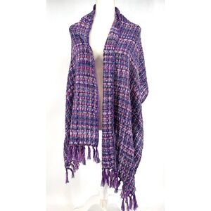 World Market Russian Bazaar Purple Multi Color Tweed Scarf Shawl Tassels NWT
